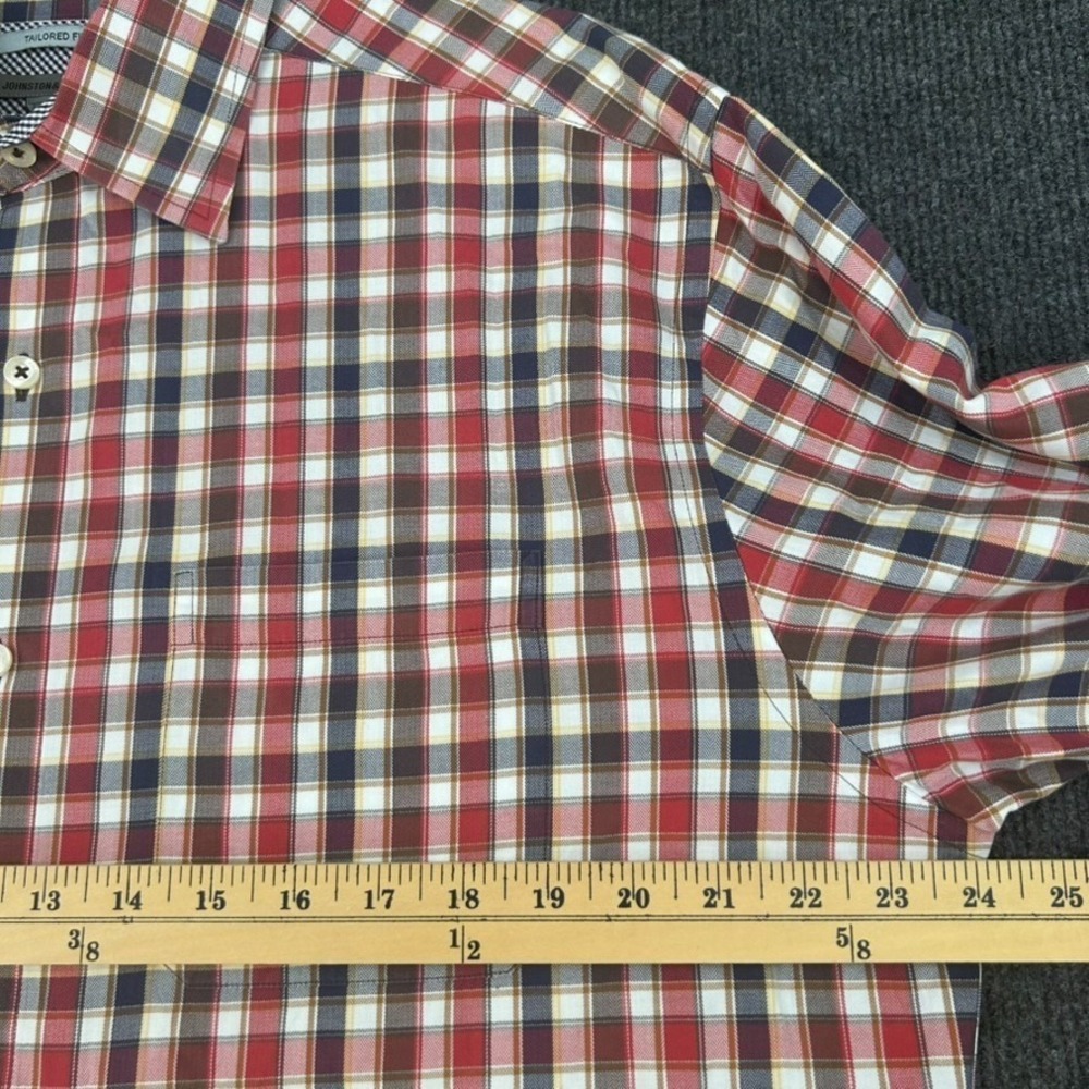 Johnston & Murphy Men's Shirt Large Tailored Fit Long Sleeve Button Red Plaid - Picture 12 of 16